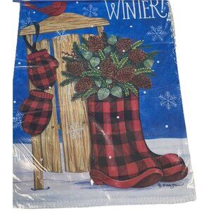Buffalo Check Christmas Garden Flag Holiday Party Plaid Mitten Boot Winter Decor